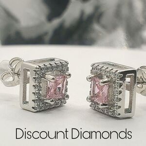 1 Ct. Pink Square Radiant Cut Halo Moissanite Stud 925 Silver - Women's